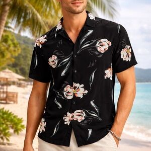 Men’s Floral Hawaiian Shirt | Tropical Button-Up Collar | Boho Summer Vacation